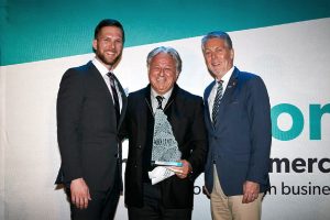 Keanin Loomis, President  & CEO of Hamilton Chamber of Commerce; Blair McKeil, Chairman and CEO of McKeil Marine; and Mayor Fred Eisenberger, Mayor, City of Hamilton.)